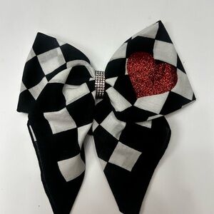 Checkered Bow with Red Heart Accent